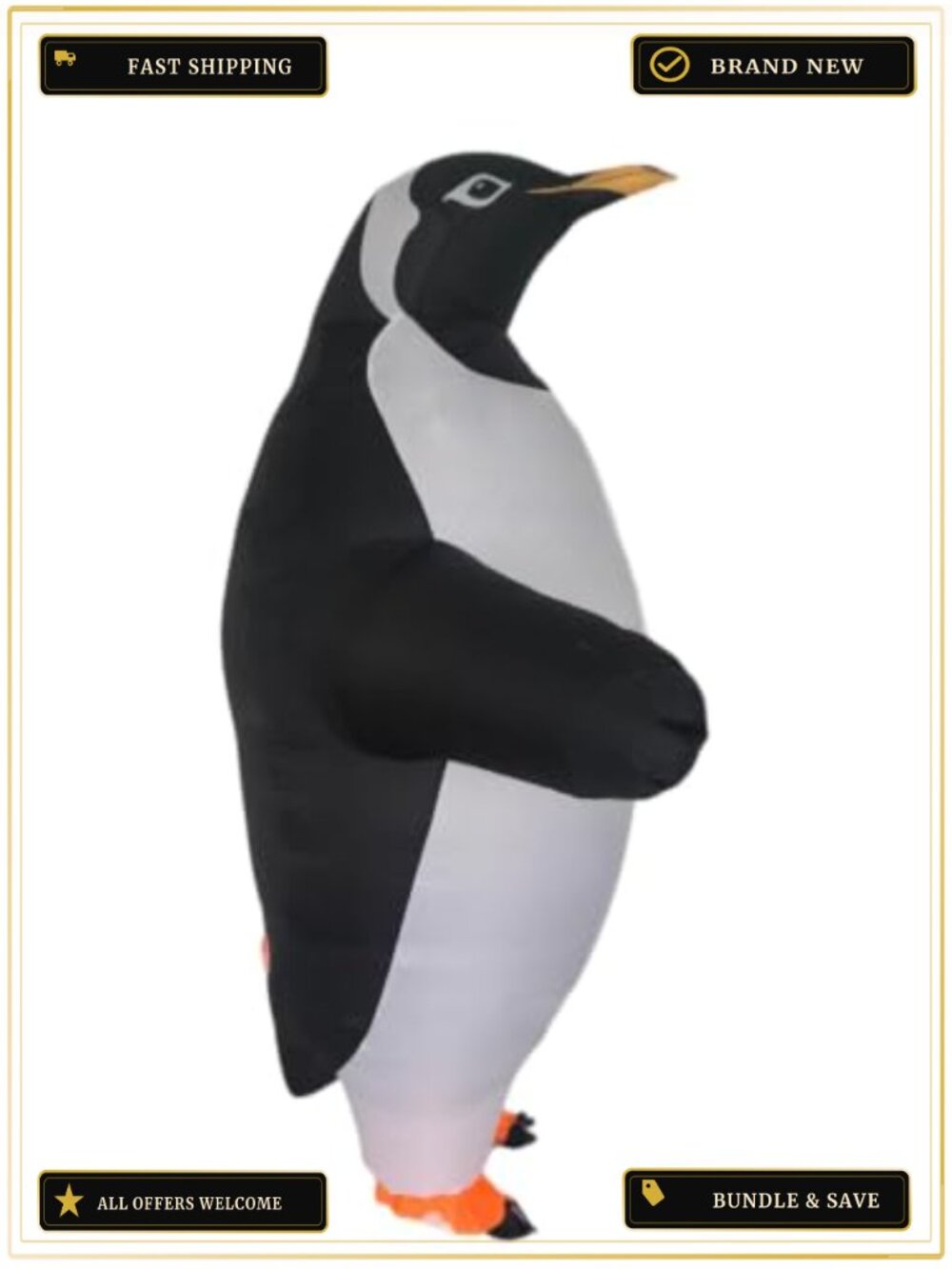 Inflatable Penguin Costume Adult One Size Polyester Fan Operated